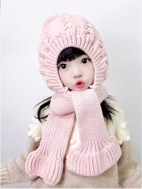  Kids Fashion Knitted Hat with Attached Scarf 